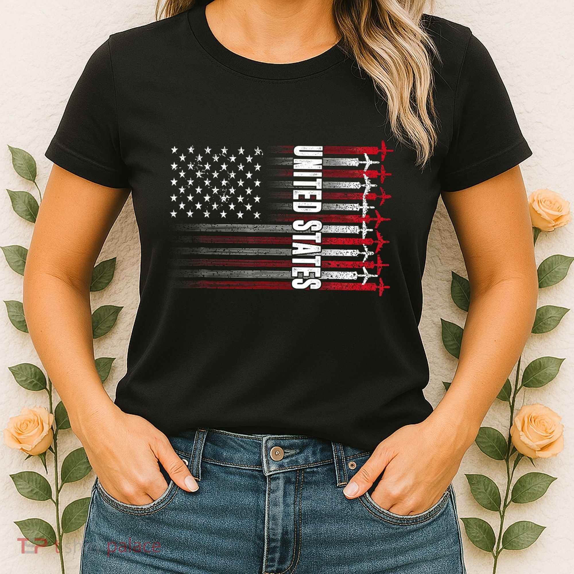 Patriotic Red White Blue Usa Flag Fighter Jets 4th Of July Women's T-Shirt
