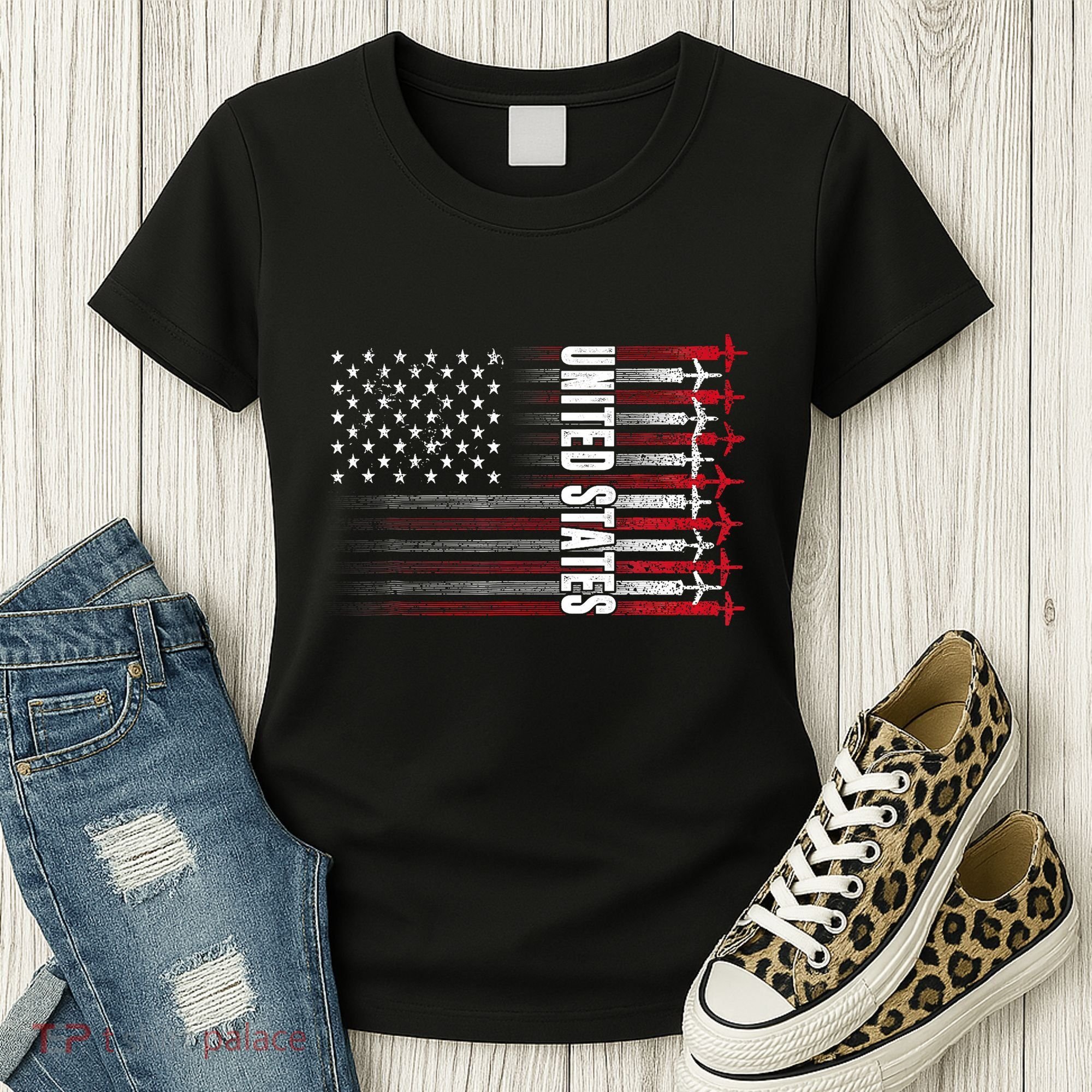 Patriotic Red White Blue Usa Flag Fighter Jets 4th Of July Women's T-Shirt