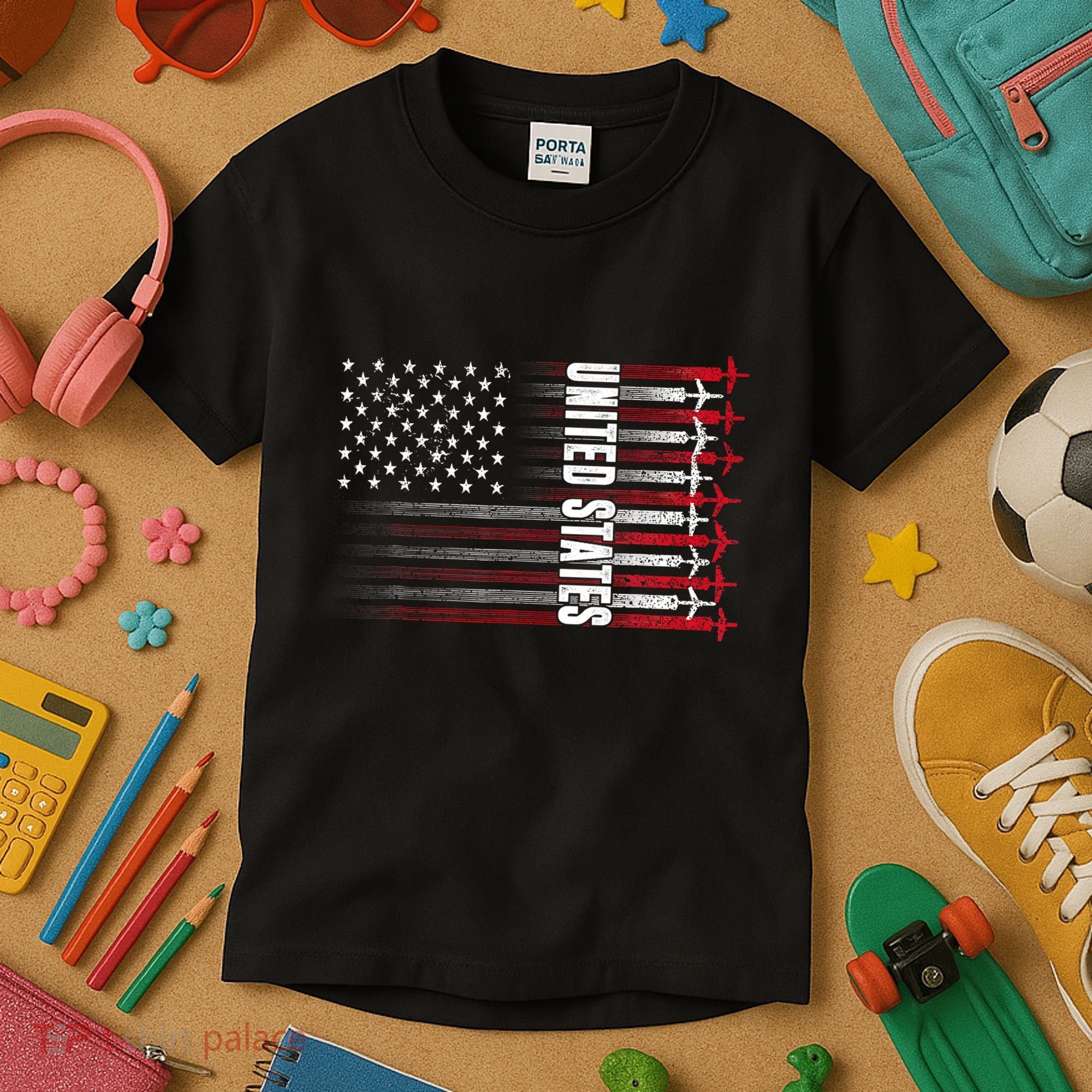 Patriotic Red White Blue Usa Flag Fighter Jets 4th Of July Kids T-Shirt