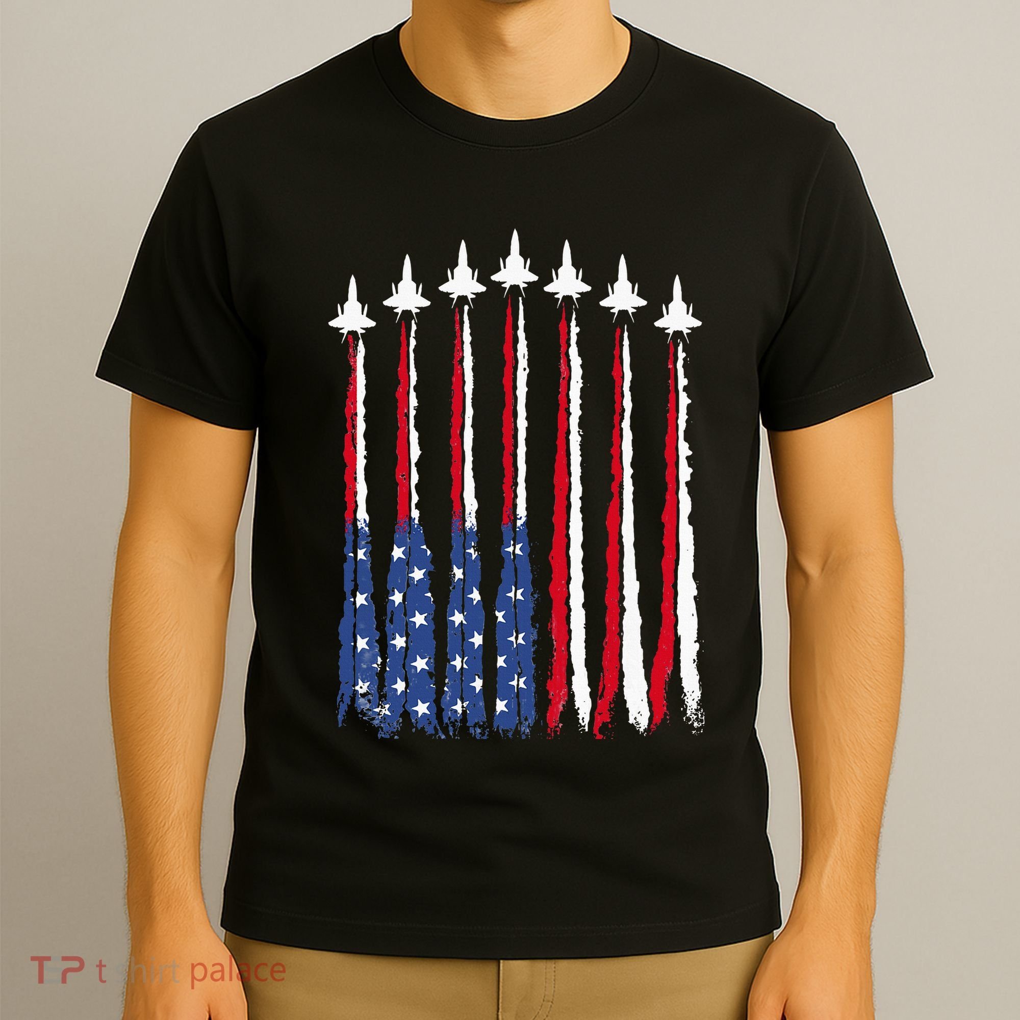 Patriotic Red White Blue Usa Flag Fighter Jets 4th Of July T-Shirt