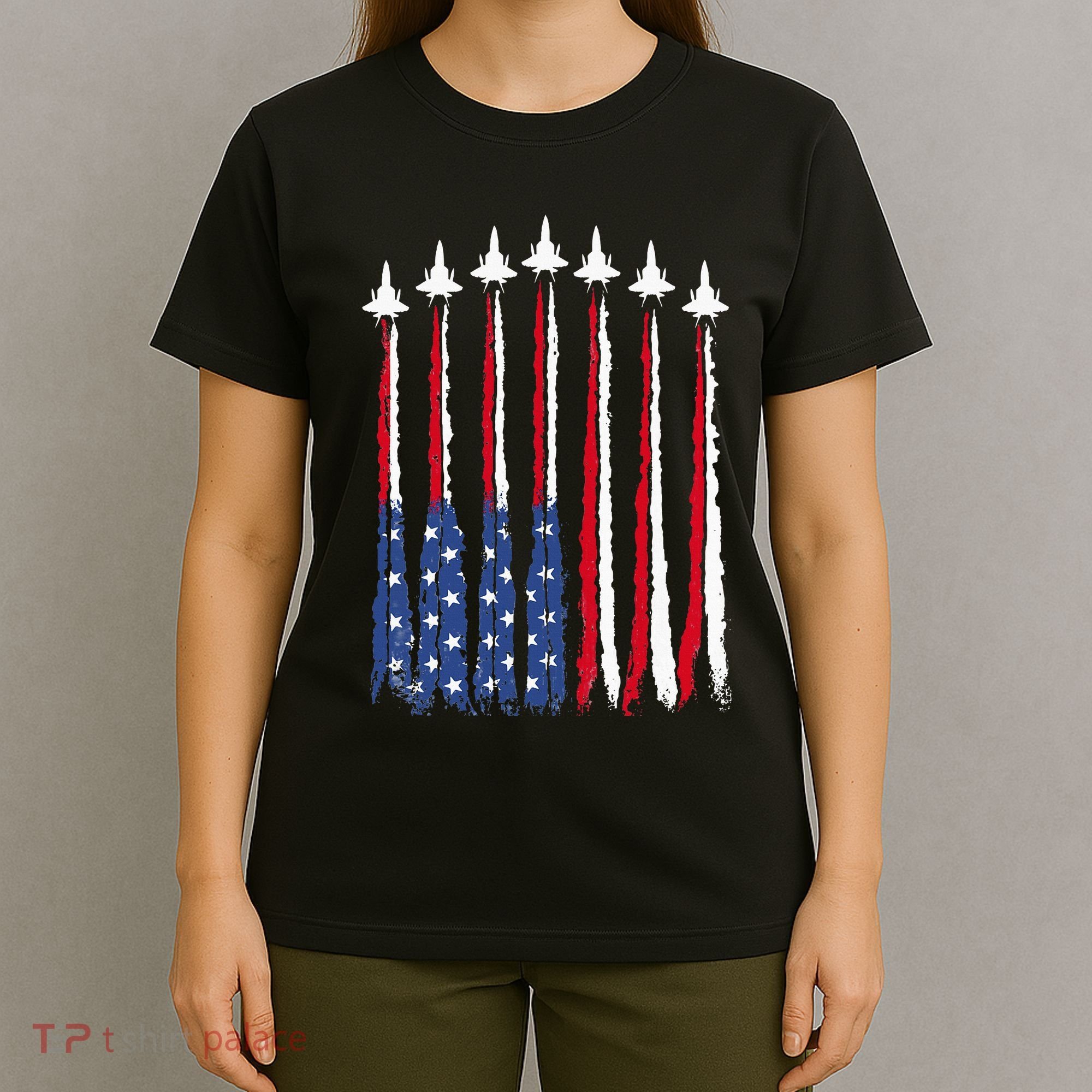 Patriotic Red White Blue Usa Flag Fighter Jets 4th Of July T-Shirt