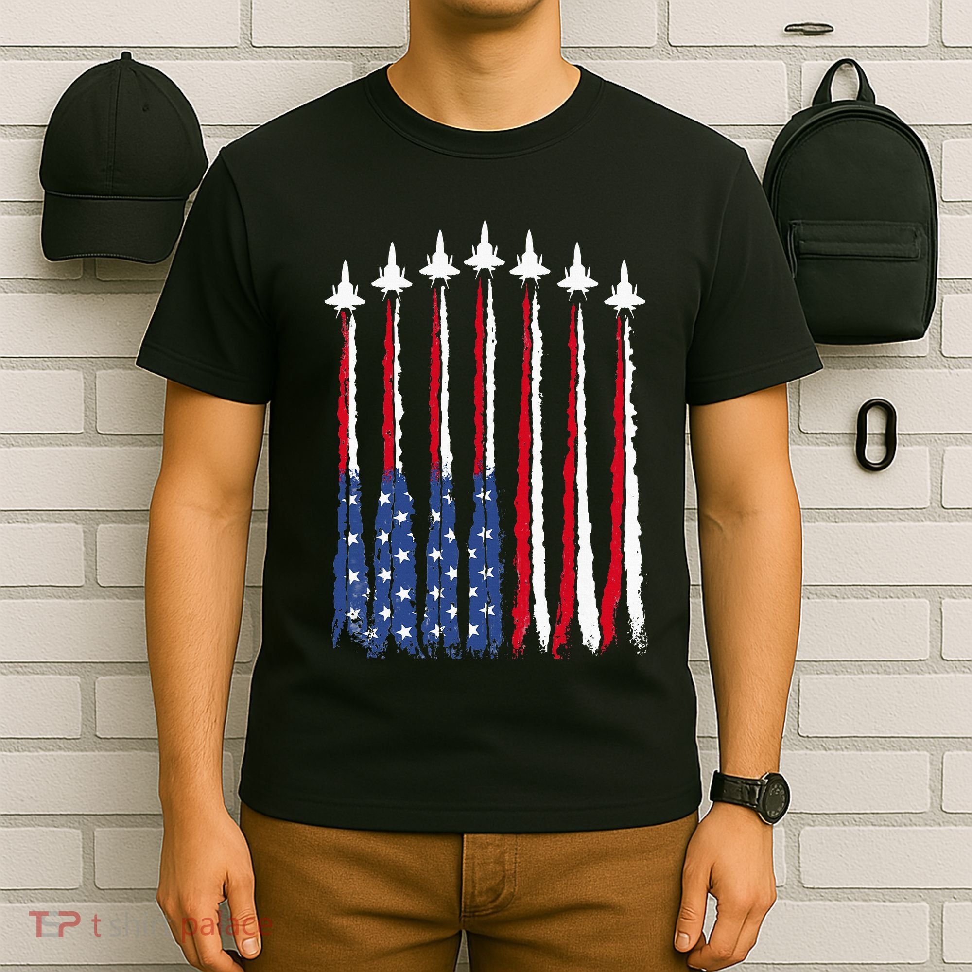 Patriotic Red White Blue Usa Flag Fighter Jets 4th Of July T-Shirt