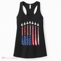Patriotic Red White Blue Usa Flag Fighter Jets 4th Of July Women's Tank Top thumb 0