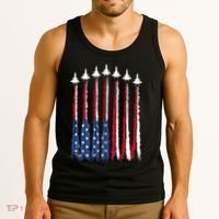 Patriotic Red White Blue Usa Flag Fighter Jets 4th Of July Tank Top thumb 3