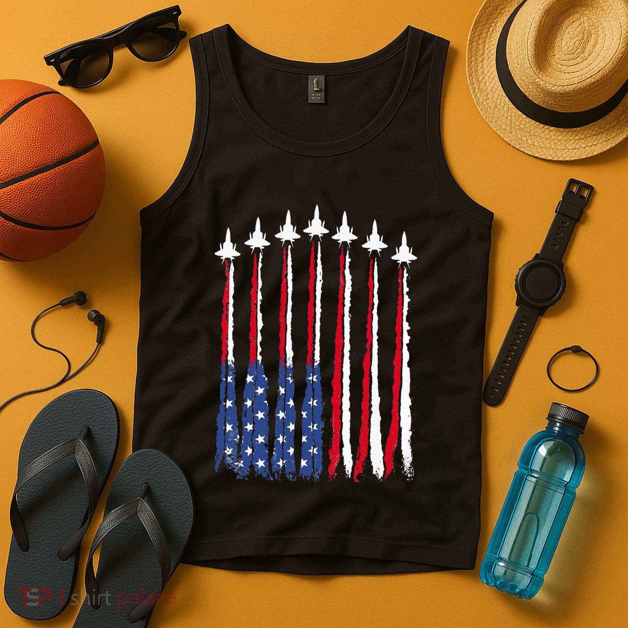 Patriotic Red White Blue Usa Flag Fighter Jets 4th Of July Tank Top