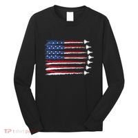 Patriotic Red White Blue Usa Flag Fighter Jets Veterans Day Long Sleeve Shirt thumb 0