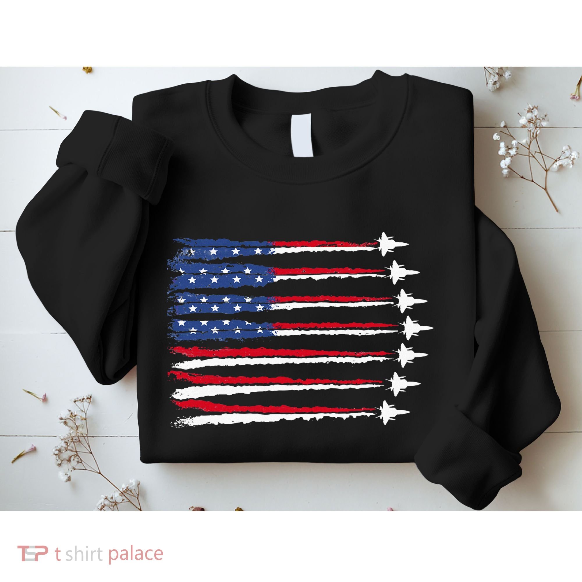 Patriotic Red White Blue Usa Flag Fighter Jets Veterans Day Sweatshirt