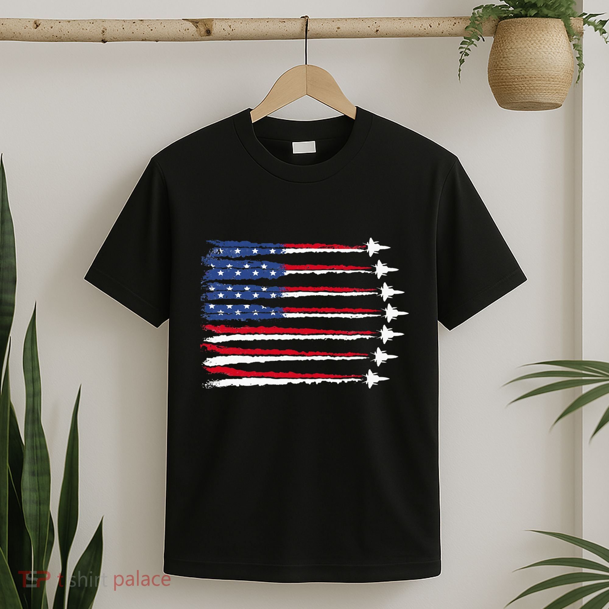 Patriotic Red White Blue Usa Flag Fighter Jets Veterans Day T-Shirt
