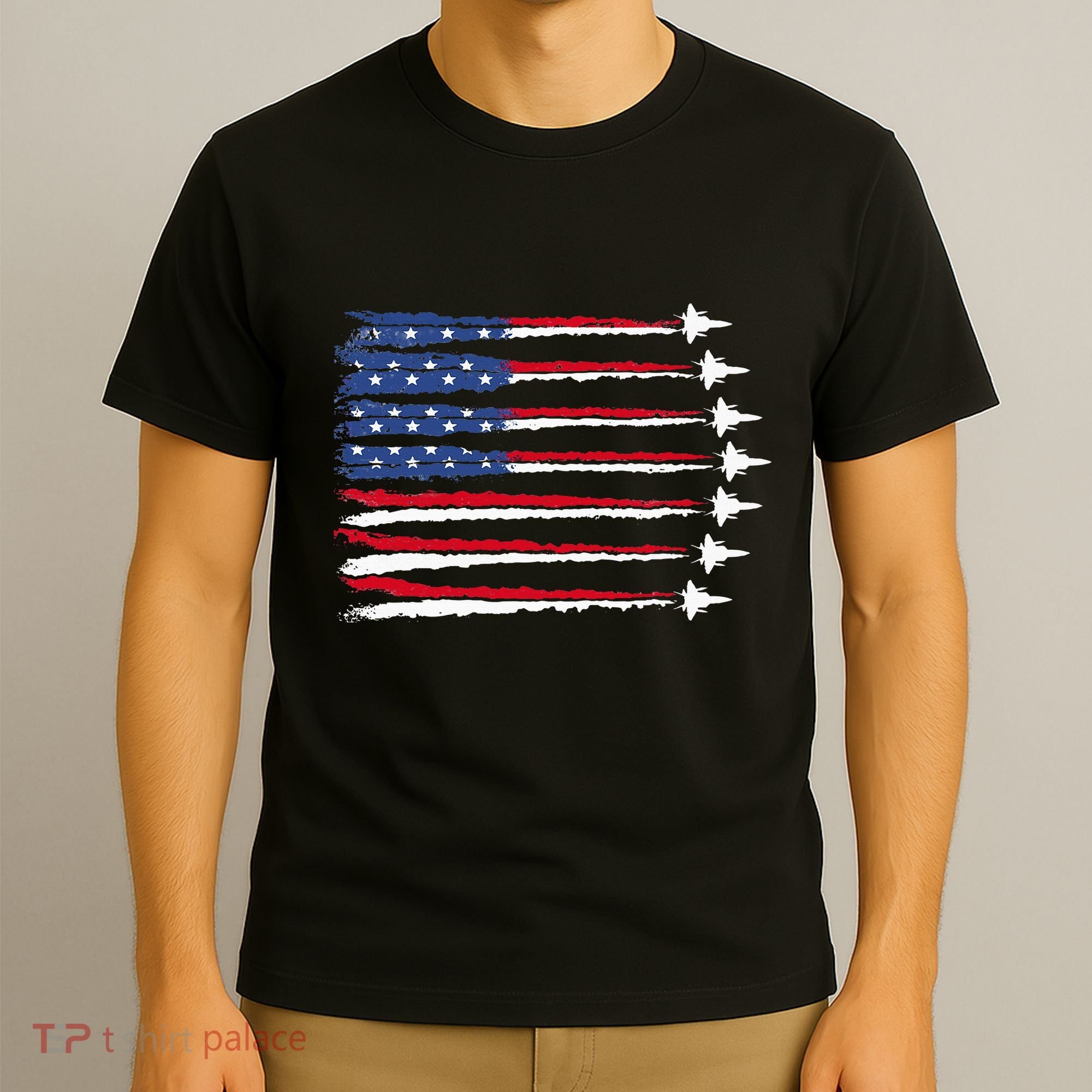 Patriotic Red White Blue Usa Flag Fighter Jets Veterans Day T-Shirt