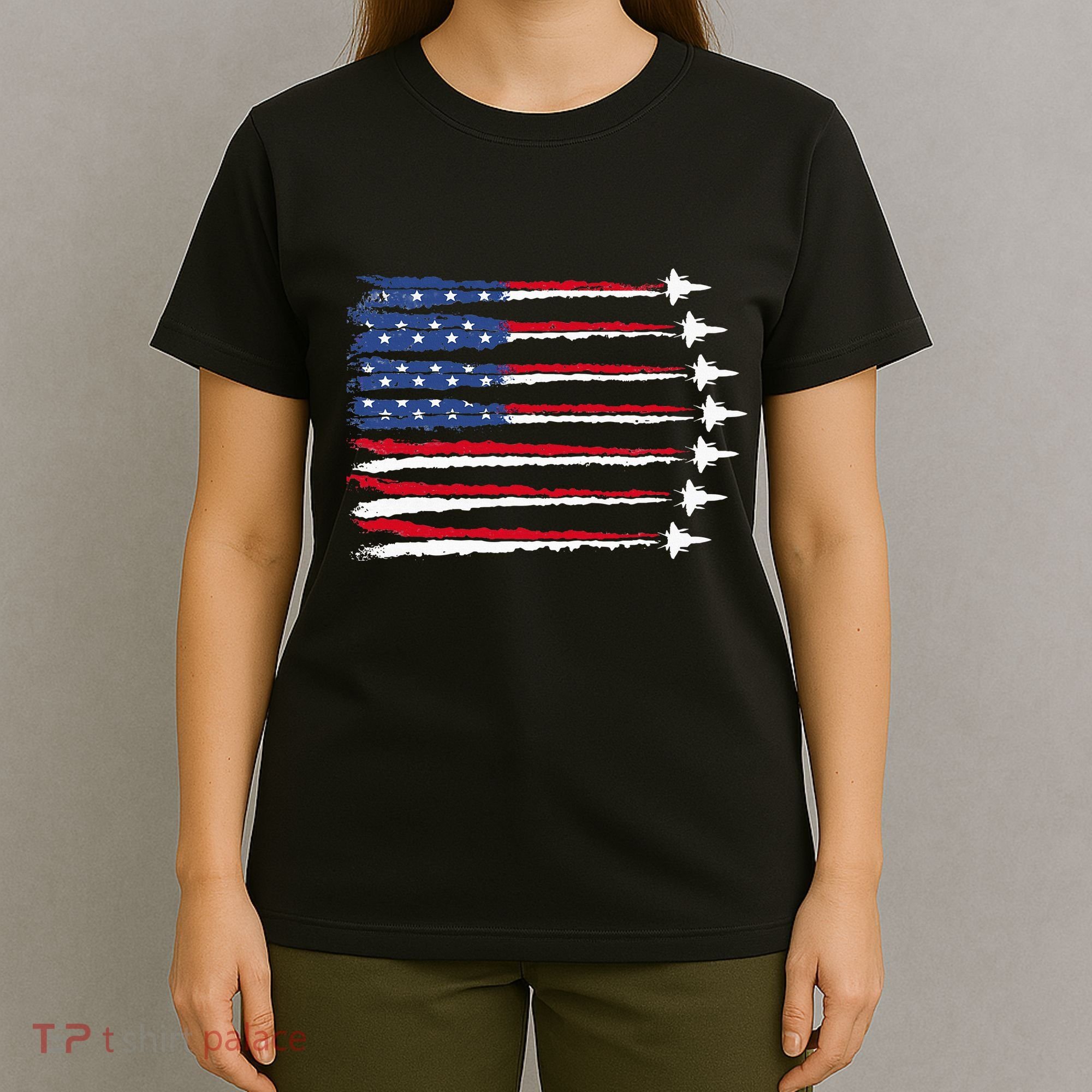 Patriotic Red White Blue Usa Flag Fighter Jets Veterans Day T-Shirt