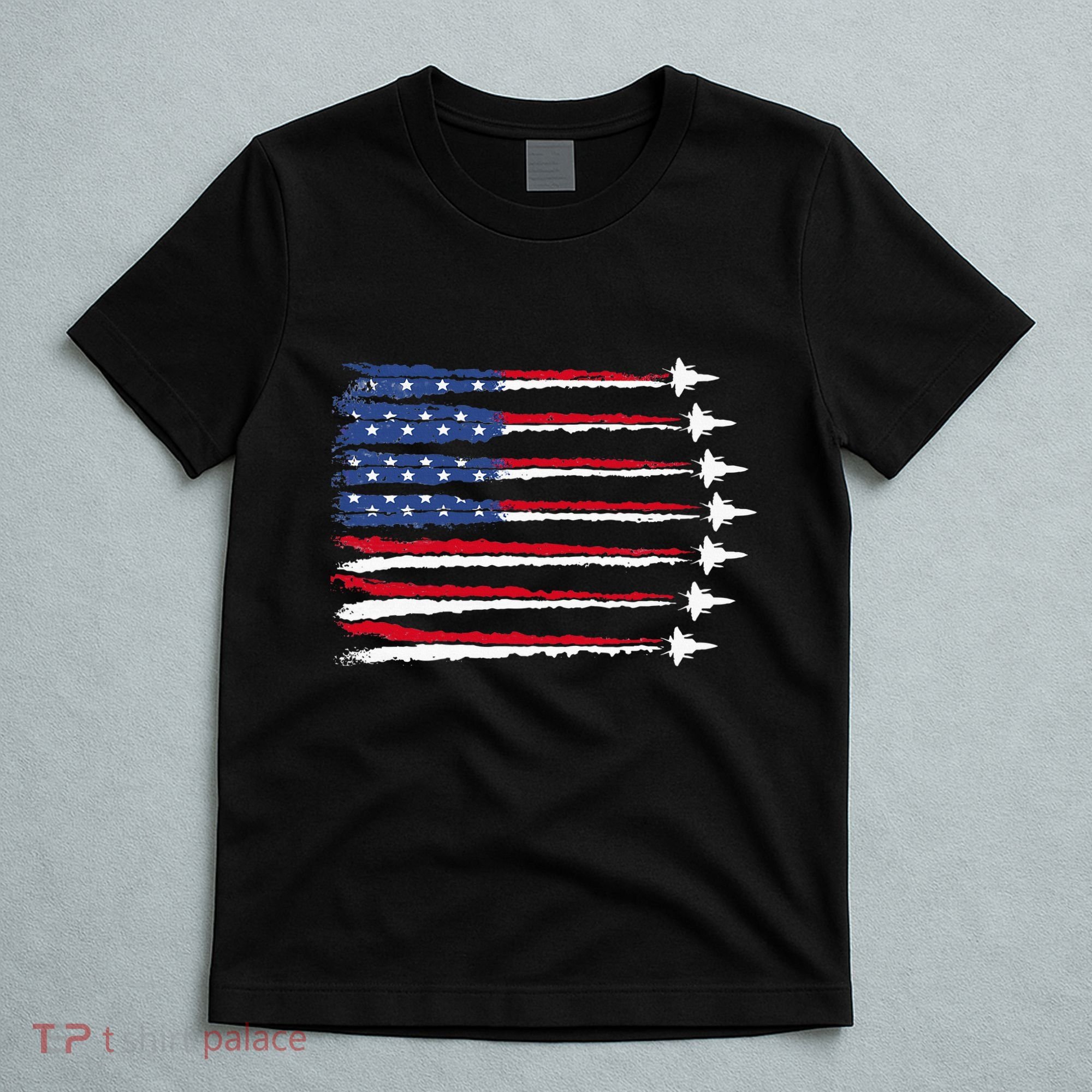 Patriotic Red White Blue Usa Flag Fighter Jets Veterans Day T-Shirt