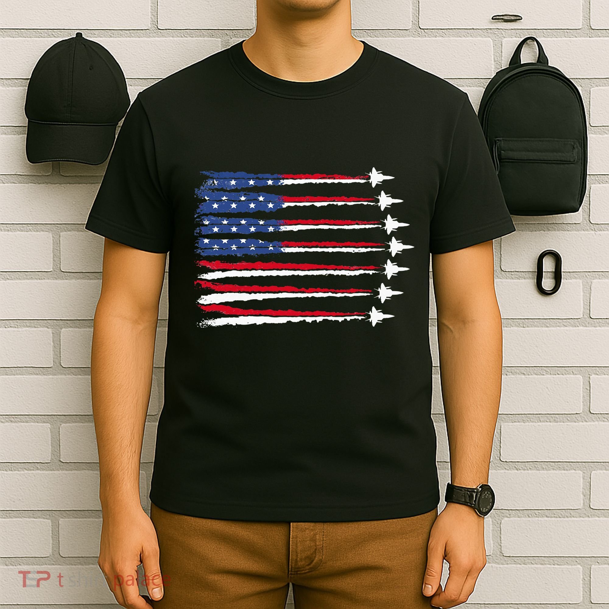 Patriotic Red White Blue Usa Flag Fighter Jets Veterans Day T-Shirt