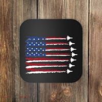 Patriotic Red White Blue Usa Flag Fighter Jets Veterans Day Coaster thumb 0