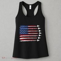 Patriotic Red White Blue Usa Flag Fighter Jets Veterans Day Women's Tank Top thumb 3