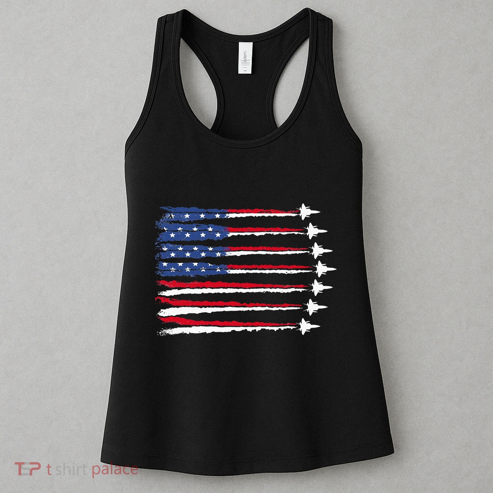 Patriotic Red White Blue Usa Flag Fighter Jets Veterans Day Women's Tank Top