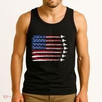 Patriotic Red White Blue Usa Flag Fighter Jets Veterans Day Tank Top thumb 3