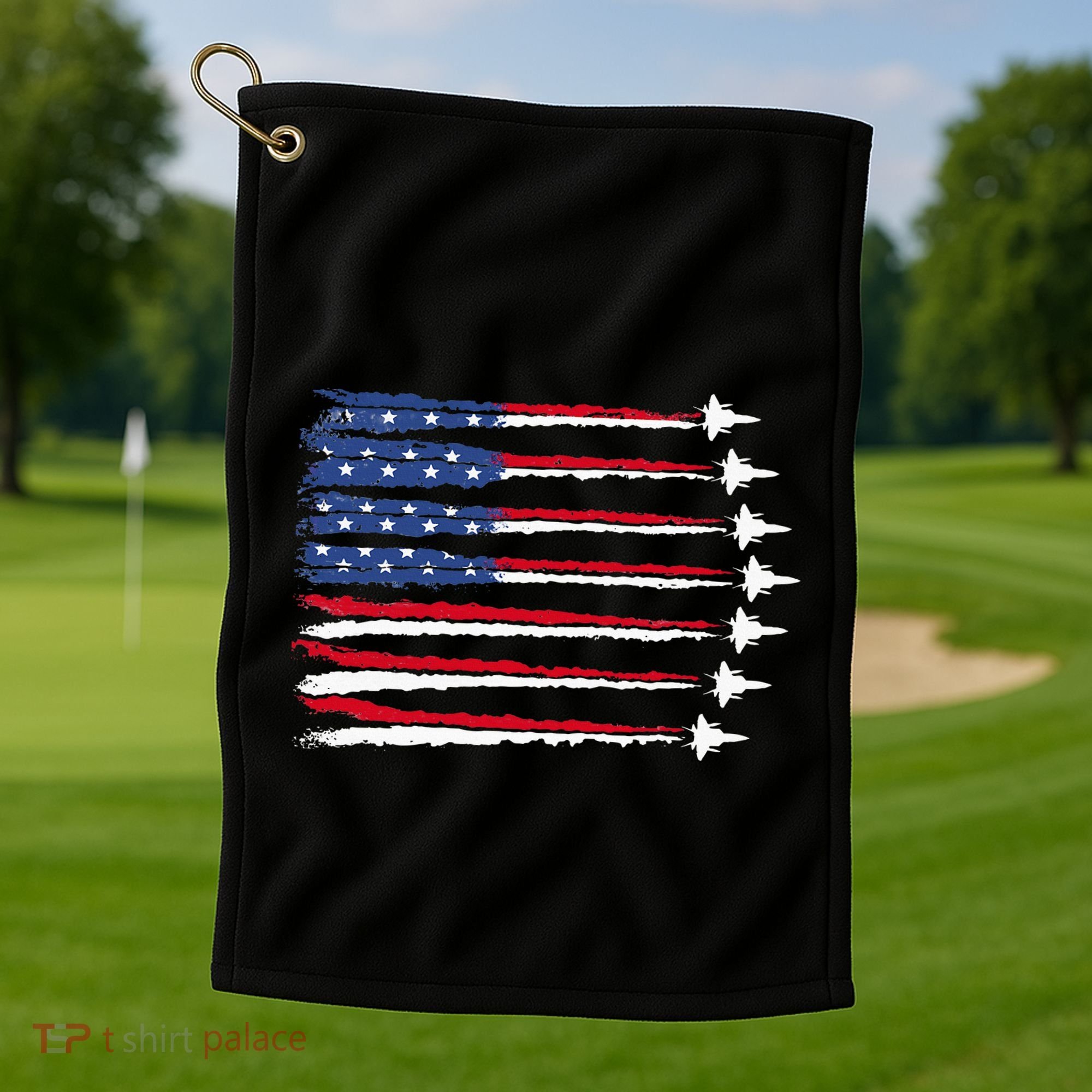 Patriotic Red White Blue Usa Flag Fighter Jets Veterans Day Golf Towel