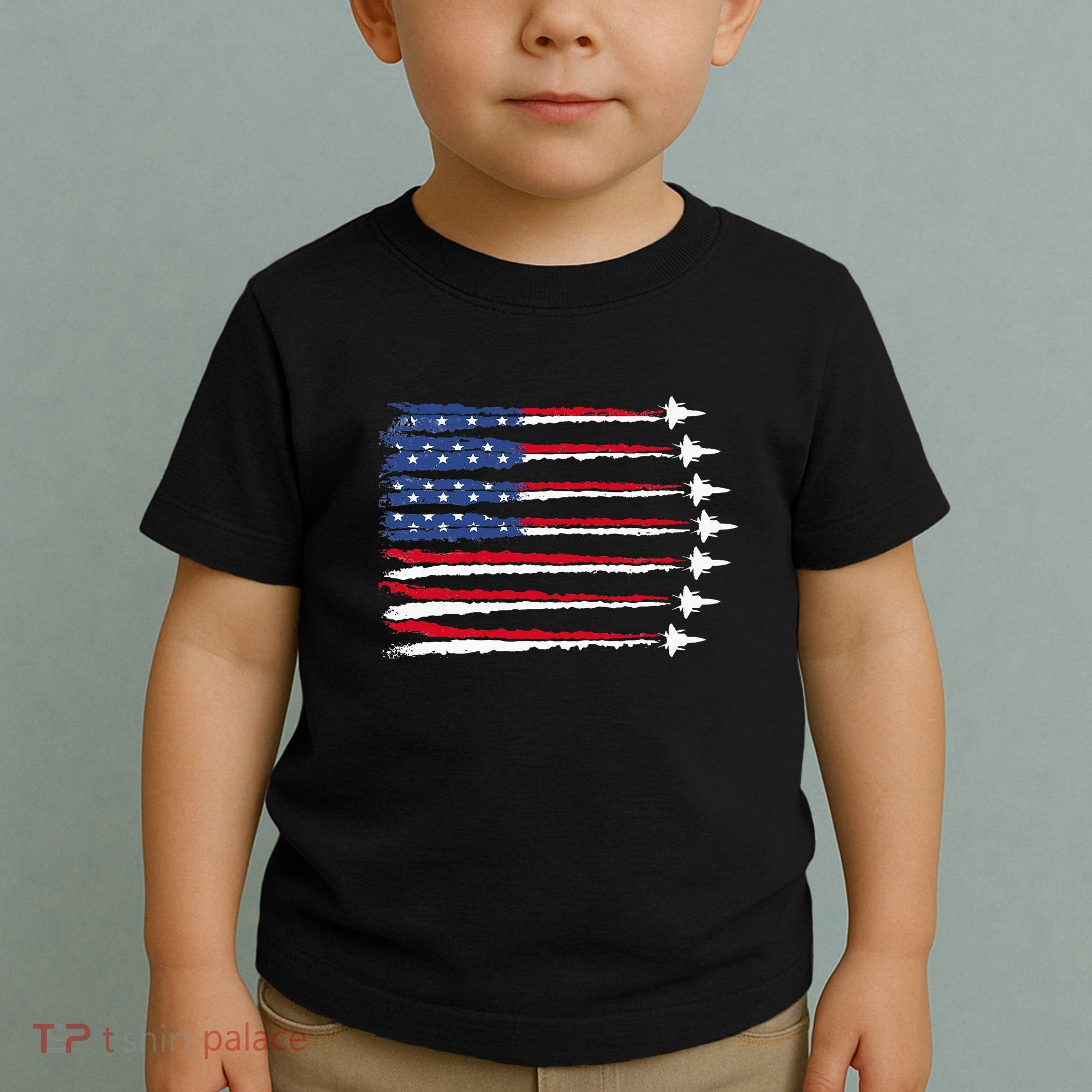 Patriotic Red White Blue Usa Flag Fighter Jets Veterans Day Toddler T-Shirt