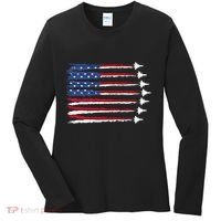 Patriotic Red White Blue Usa Flag Fighter Jets Veterans Day Women's Long Sleeve Shirt thumb 0