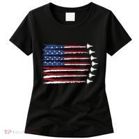 Patriotic Red White Blue Usa Flag Fighter Jets Veterans Day Women's T-Shirt thumb 0