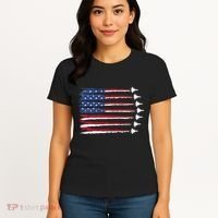 Patriotic Red White Blue Usa Flag Fighter Jets Veterans Day Women's T-Shirt thumb 4