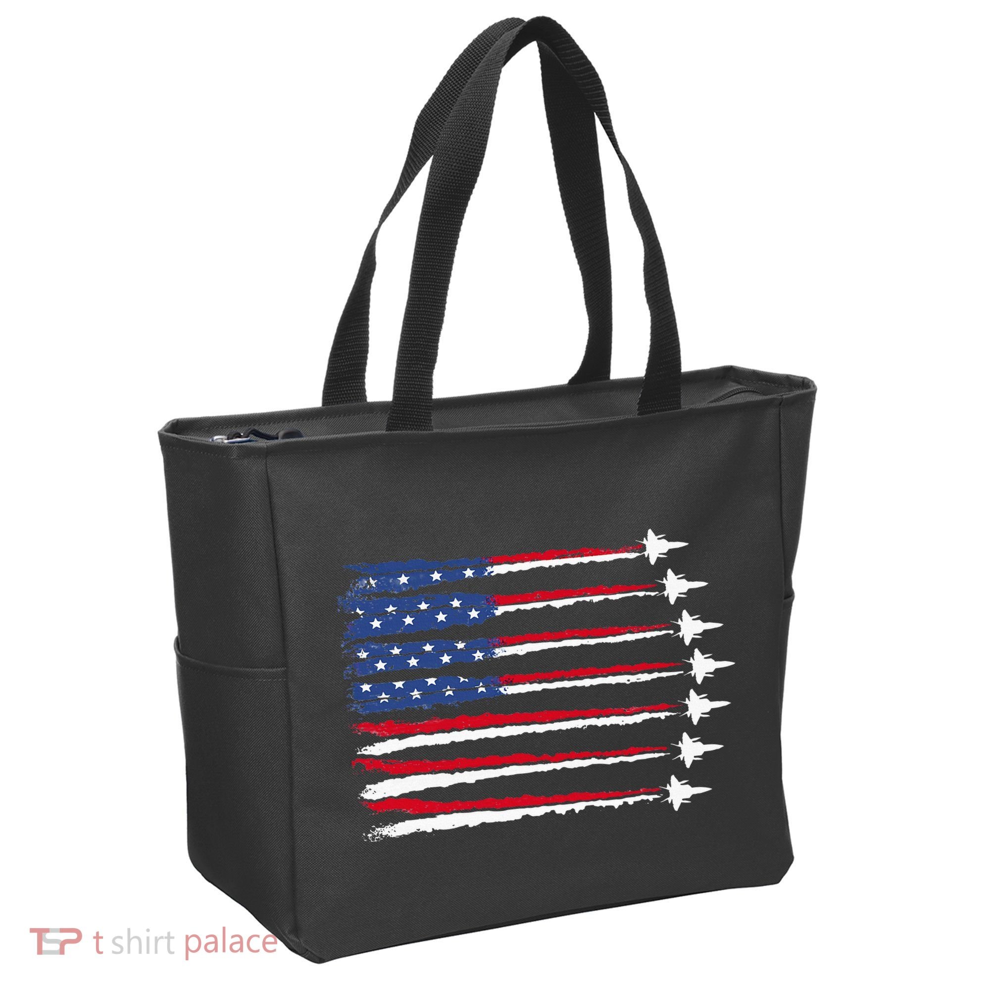 Patriotic Red White Blue Usa Flag Fighter Jets Veterans Day Tote Bag