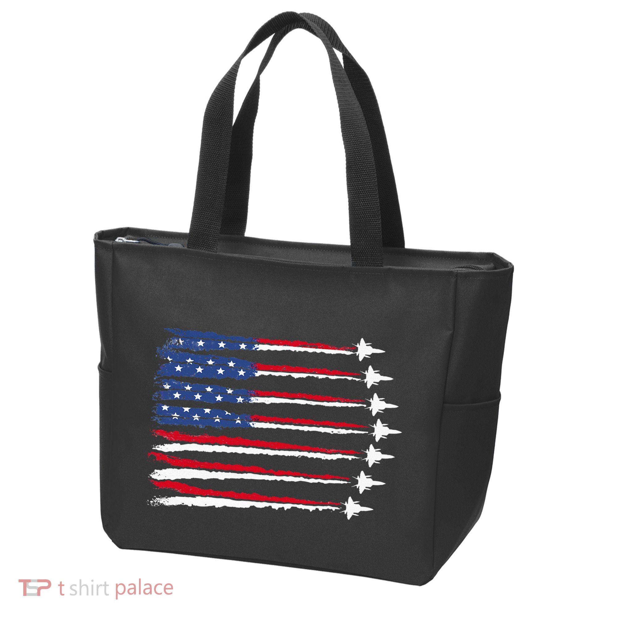 Patriotic Red White Blue Usa Flag Fighter Jets Veterans Day Tote Bag