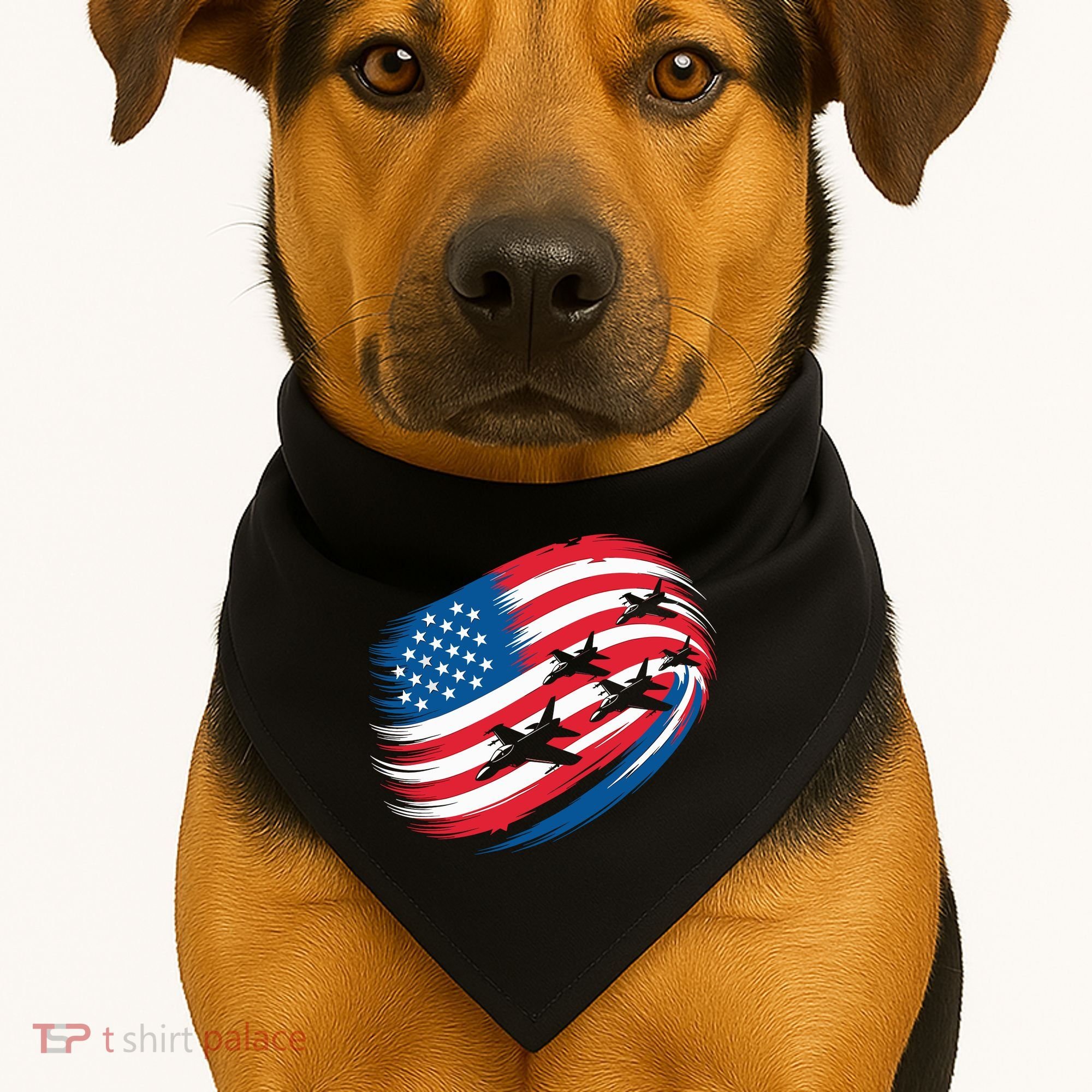 Patriotic Red White Blue USA Flag Fighter Jets 4th Of July USA-Made Doggie Bandana