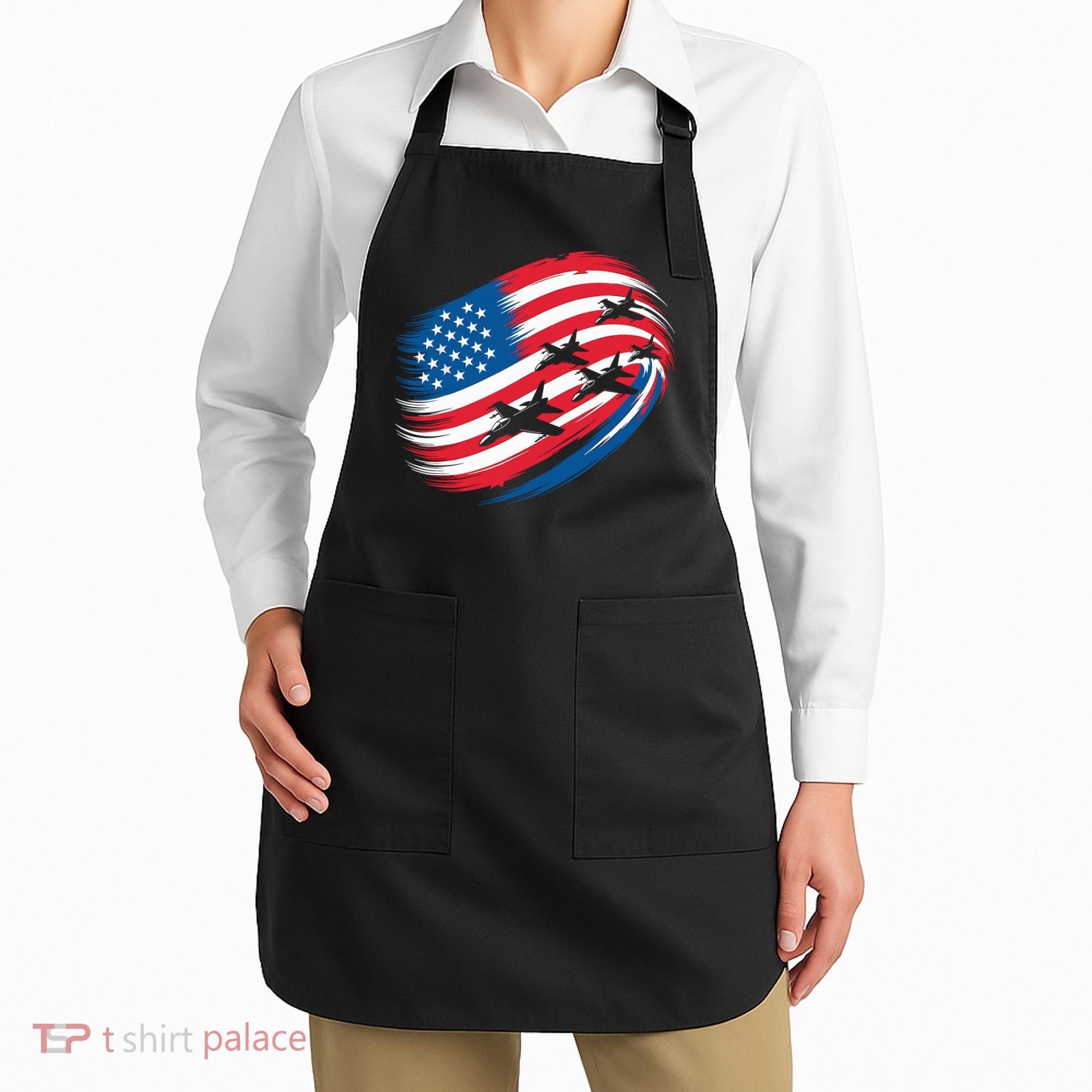Patriotic Red White Blue USA Flag Fighter Jets 4th Of July Apron