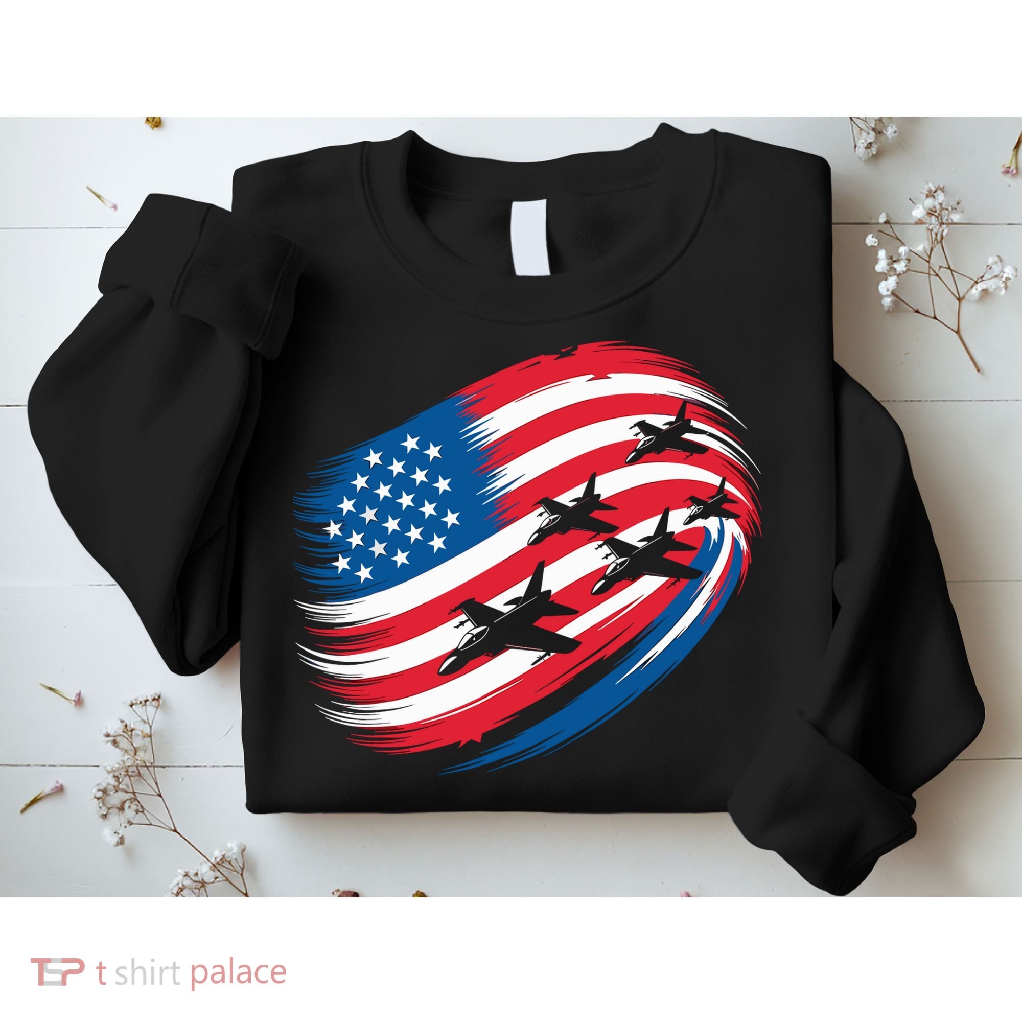 Patriotic Red White Blue USA Flag Fighter Jets 4th Of July Sweatshirt