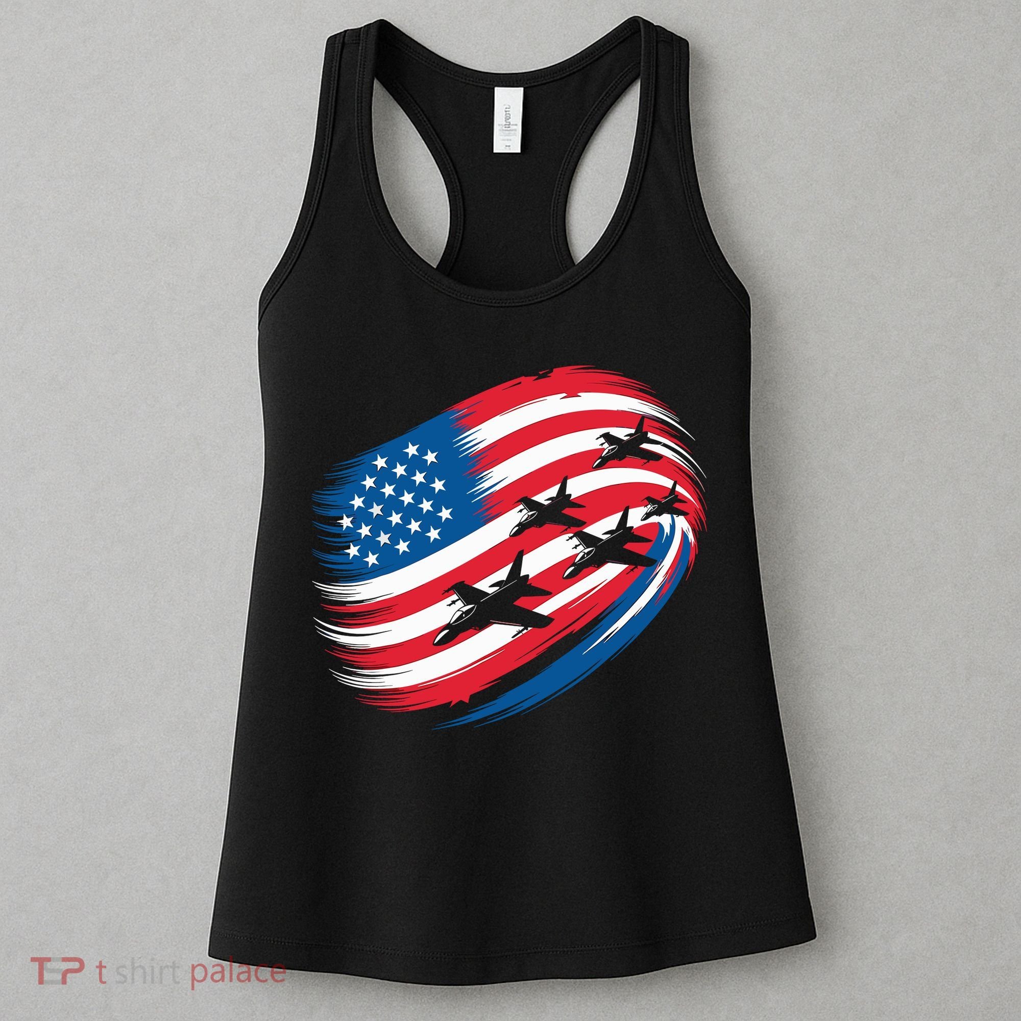 Patriotic Red White Blue USA Flag Fighter Jets 4th Of July Women's Tank Top