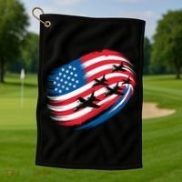 Patriotic Red White Blue USA Flag Fighter Jets 4th Of July Golf Towel thumb 1
