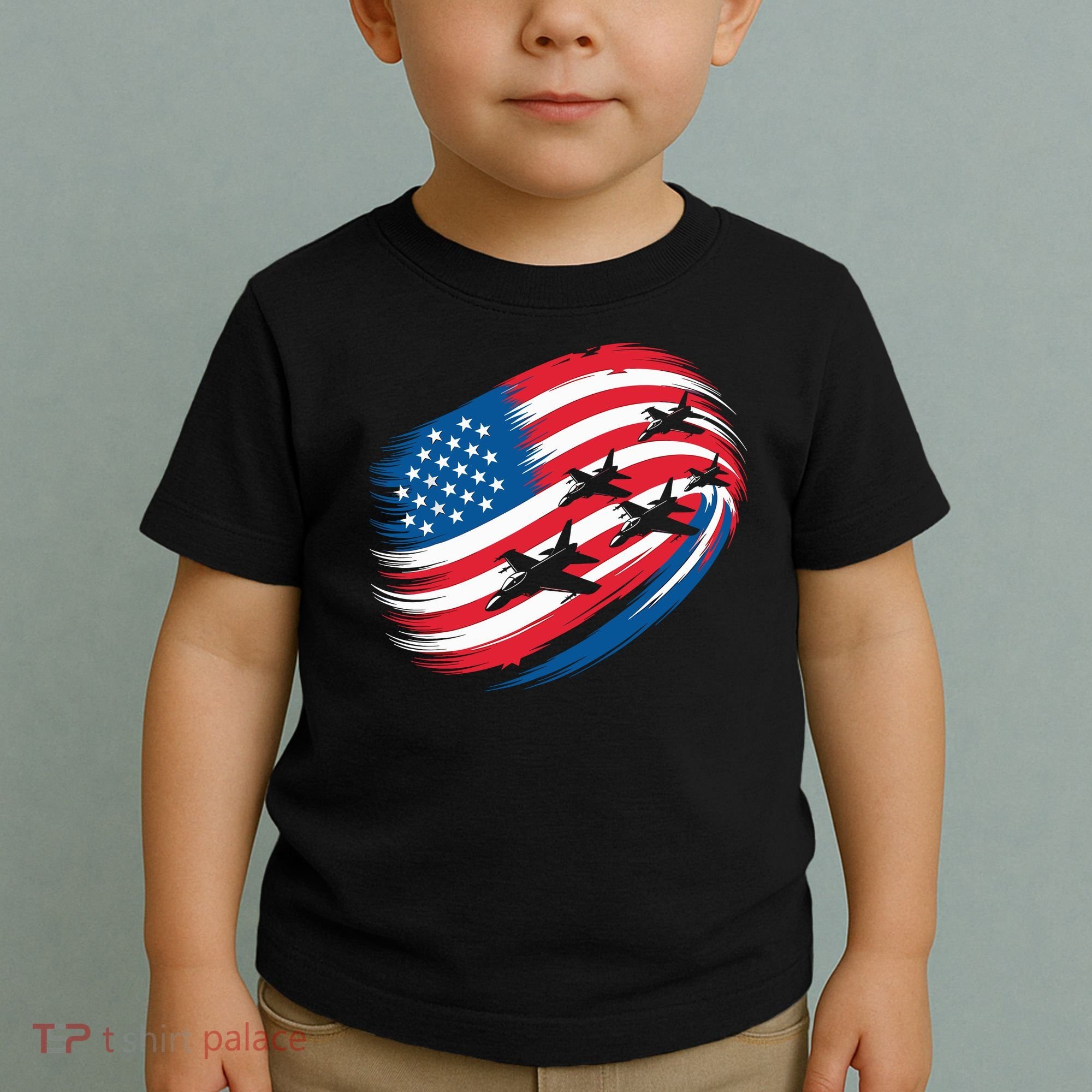 Patriotic Red White Blue USA Flag Fighter Jets 4th Of July Toddler T-Shirt