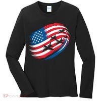 Patriotic Red White Blue USA Flag Fighter Jets 4th Of July Women's Long Sleeve Shirt thumb 0