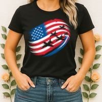Patriotic Red White Blue USA Flag Fighter Jets 4th Of July Women's T-Shirt thumb 2