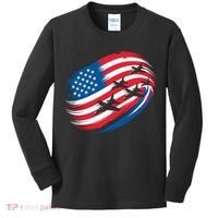 Patriotic Red White Blue USA Flag Fighter Jets 4th Of July Kids Long Sleeve Shirt thumb 0