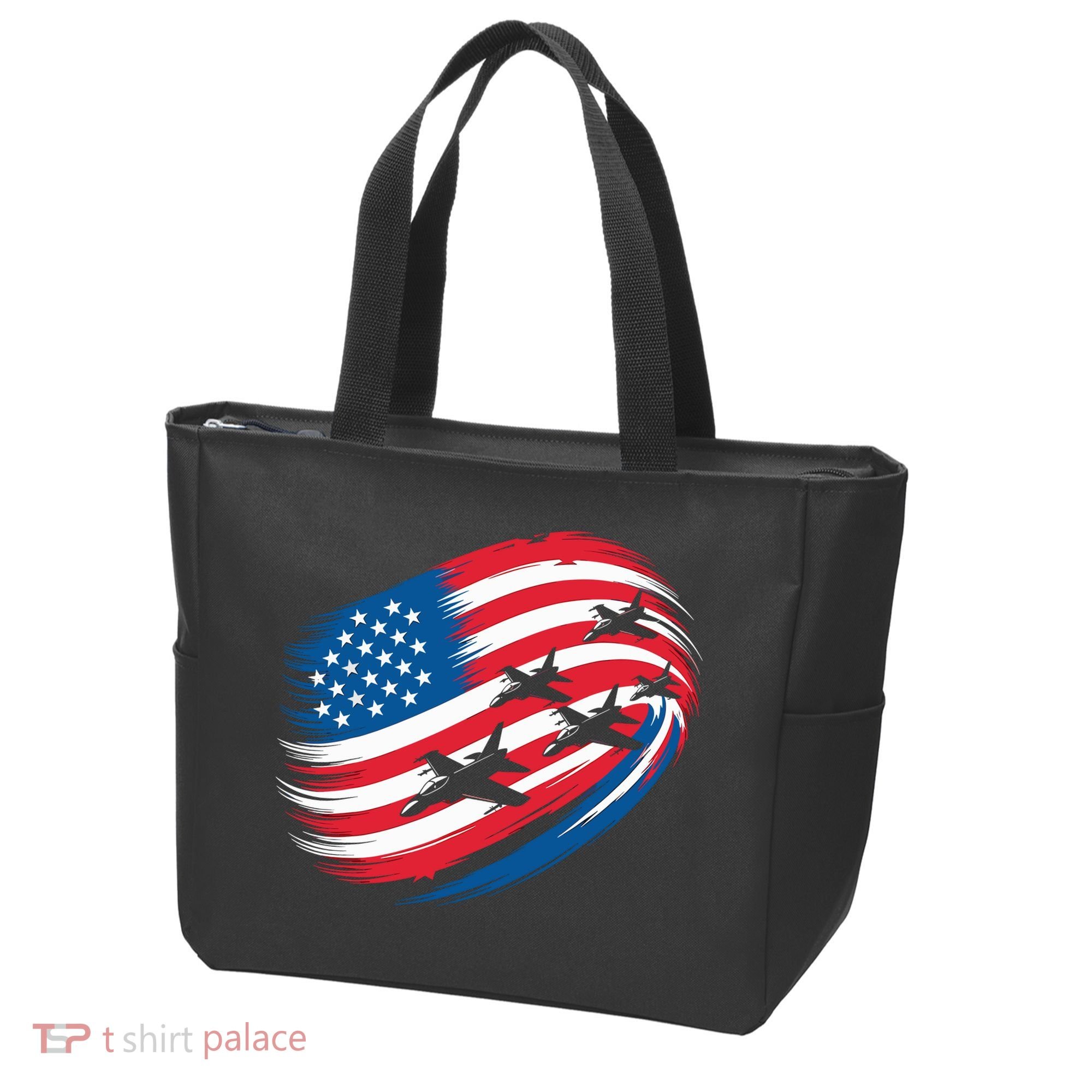 Patriotic Red White Blue USA Flag Fighter Jets 4th Of July Tote Bag