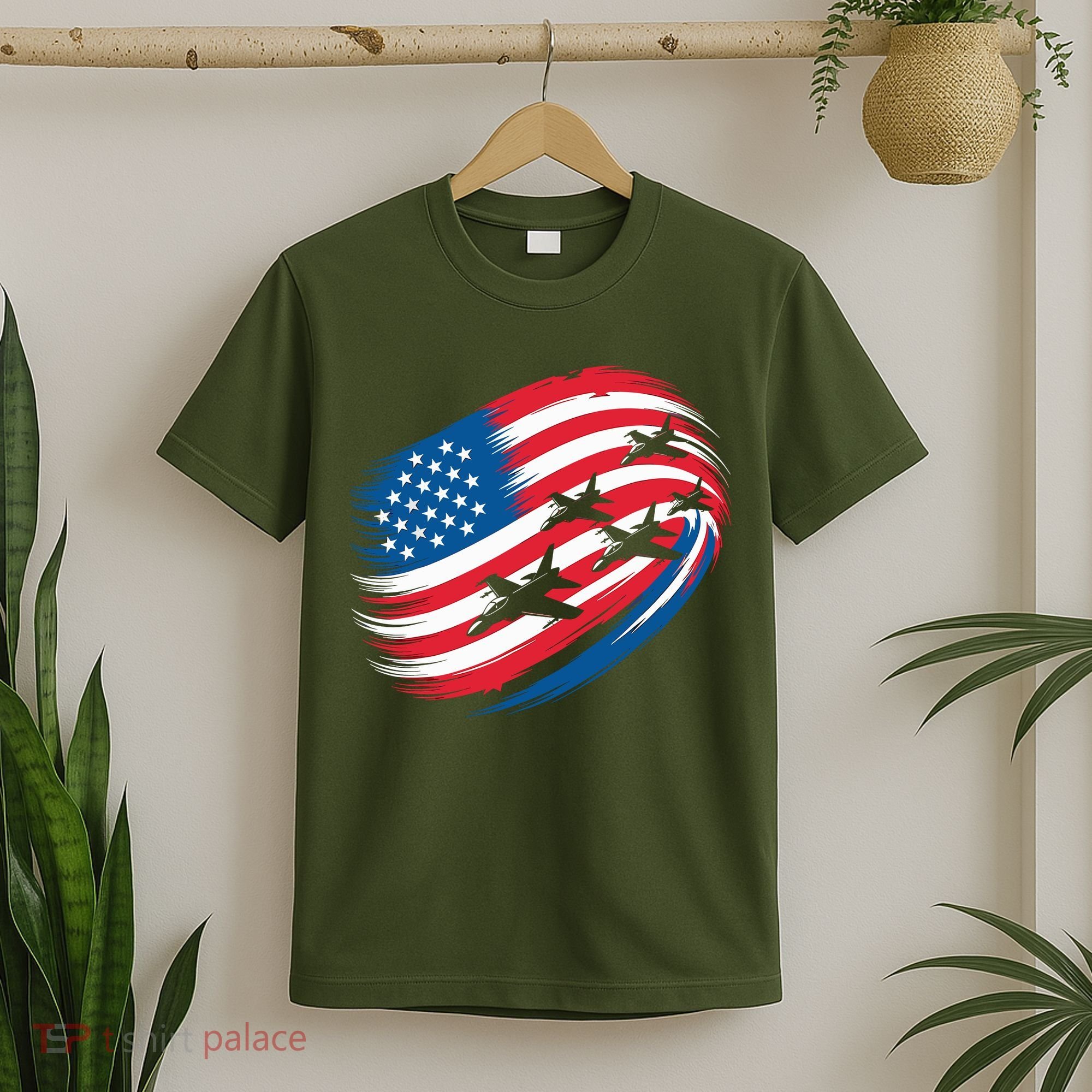 Patriotic Red White Blue USA Flag Fighter Jets 4th Of July T-Shirt