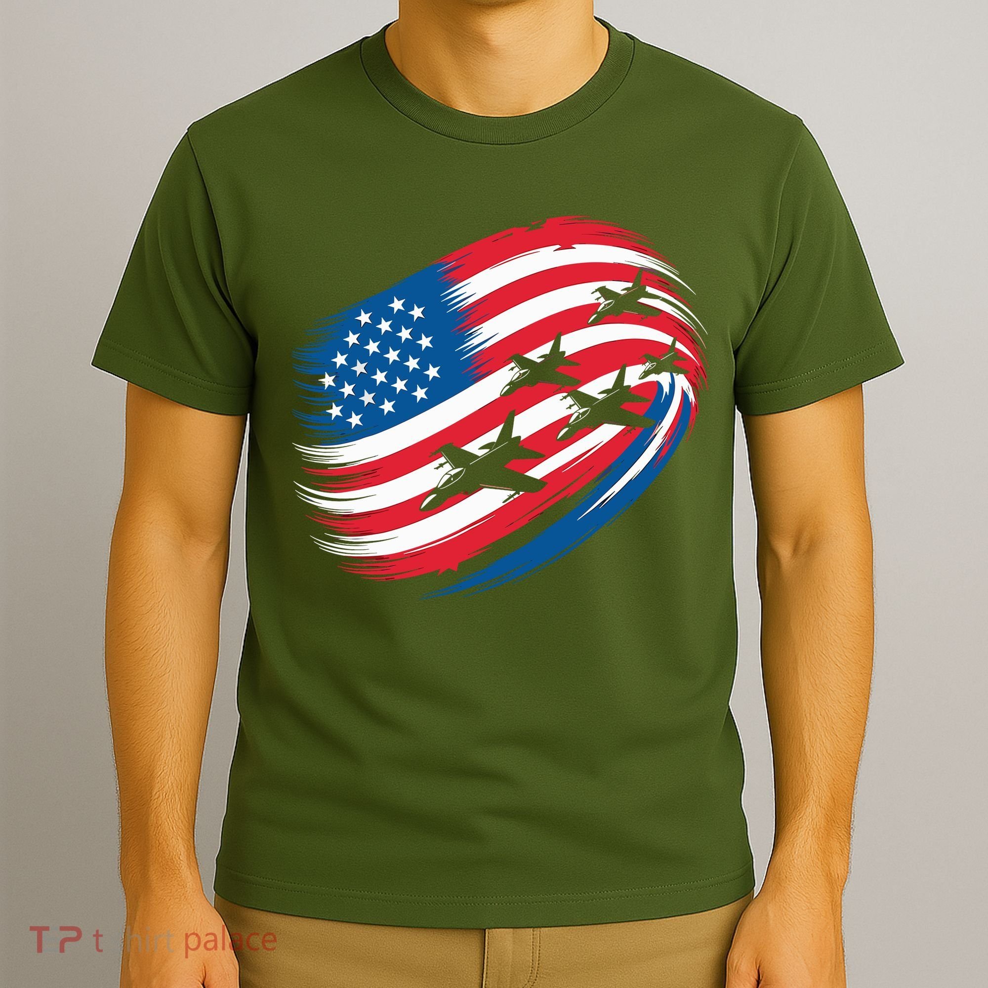 Patriotic Red White Blue USA Flag Fighter Jets 4th Of July T-Shirt