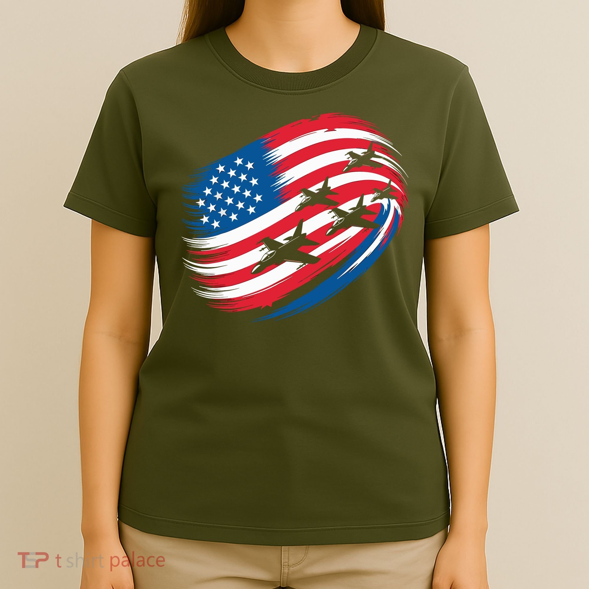 Patriotic Red White Blue USA Flag Fighter Jets 4th Of July T-Shirt