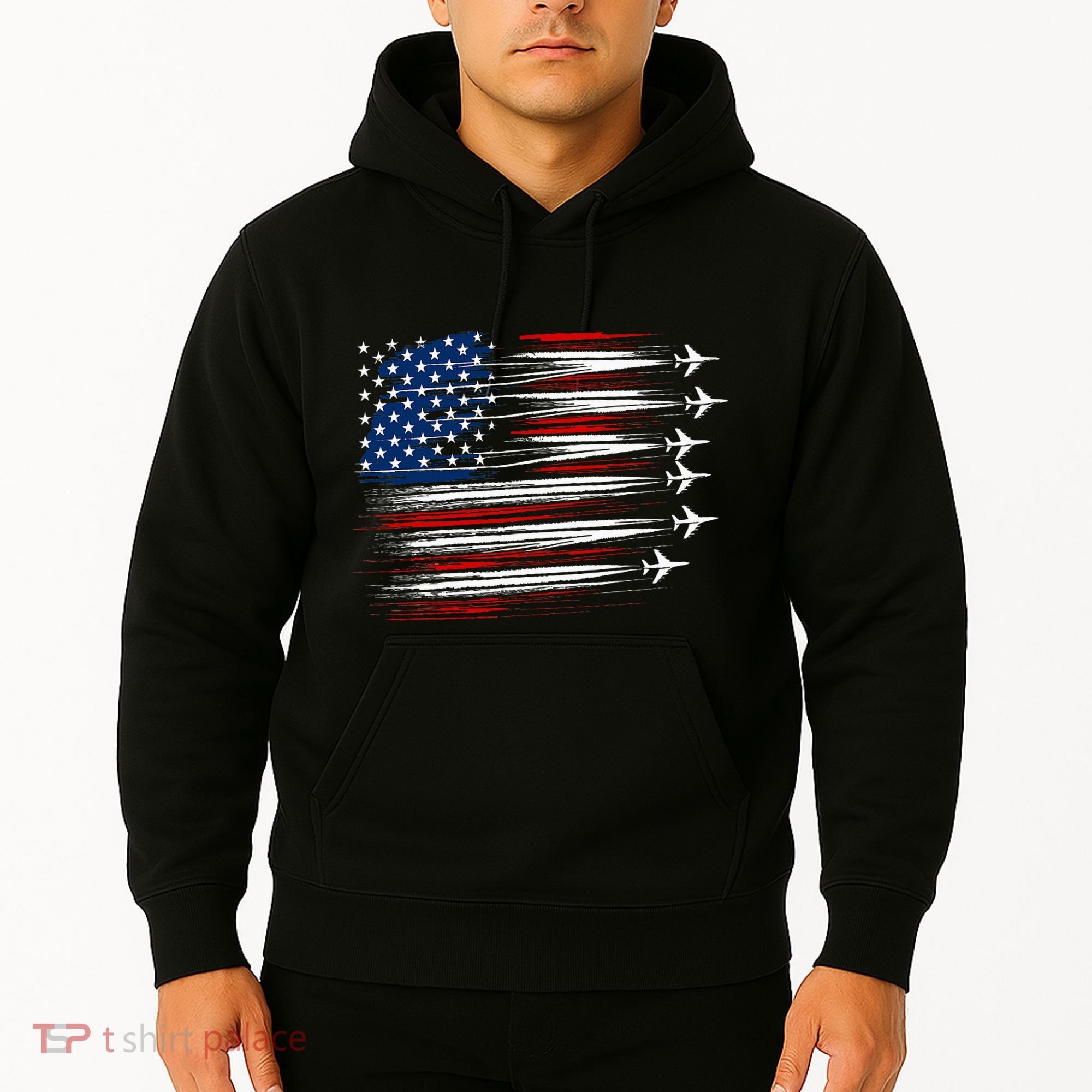 Patriotic Red White Blue Usa Flag Fighter Jets Hoodie