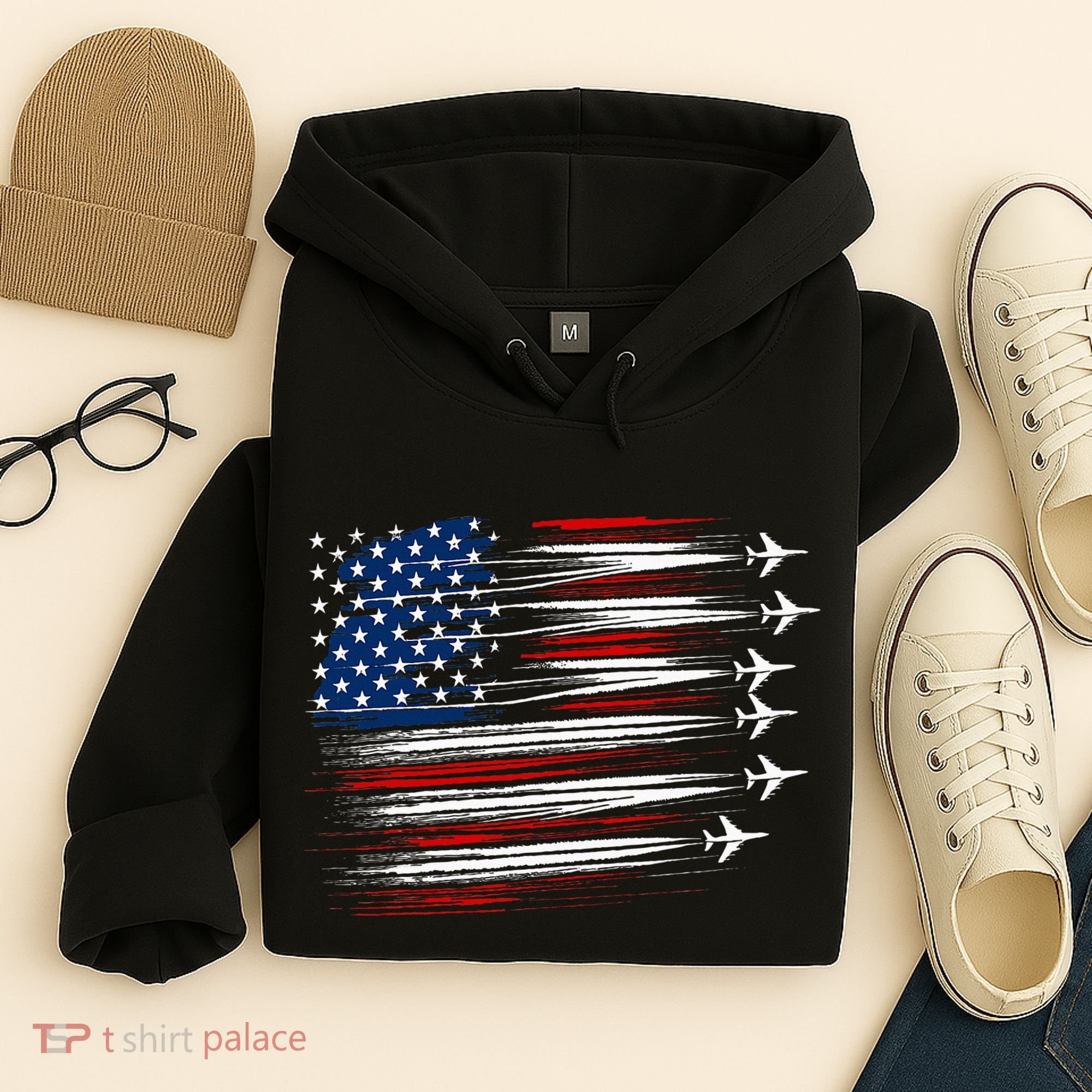 Patriotic Red White Blue Usa Flag Fighter Jets Hoodie