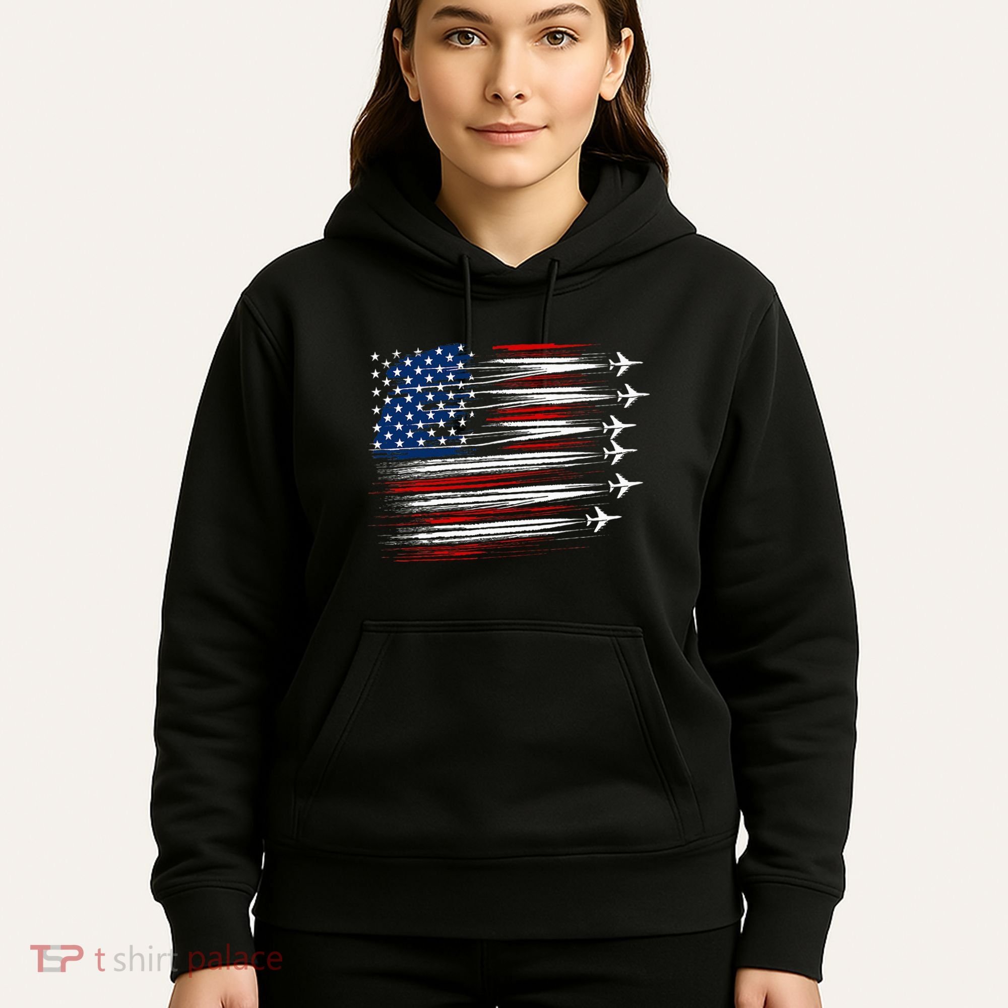 Patriotic Red White Blue Usa Flag Fighter Jets Hoodie