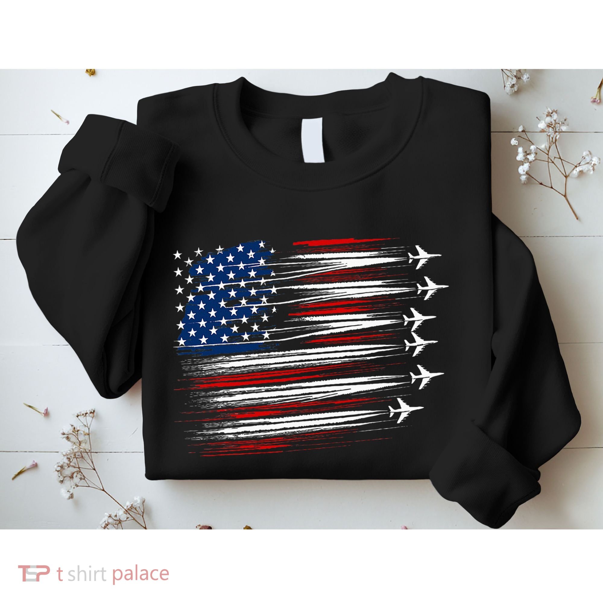 Patriotic Red White Blue Usa Flag Fighter Jets Sweatshirt
