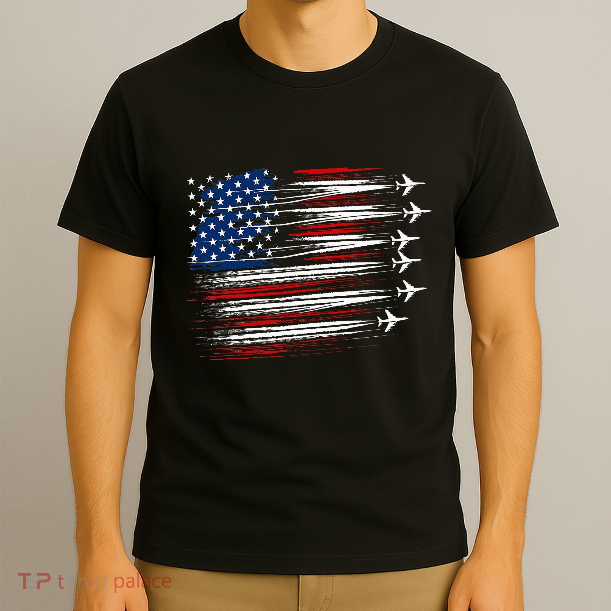 Patriotic Red White Blue Usa Flag Fighter Jets T-Shirt