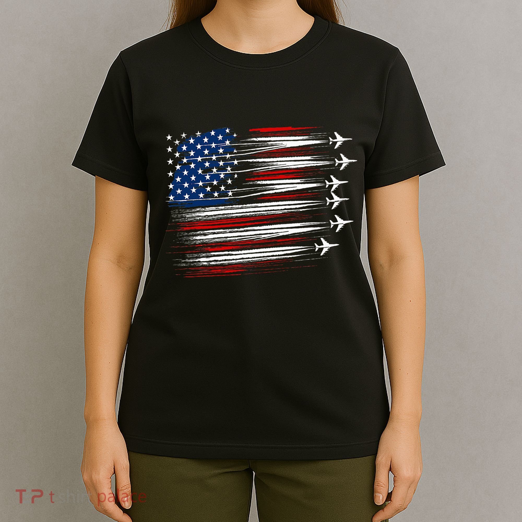 Patriotic Red White Blue Usa Flag Fighter Jets T-Shirt