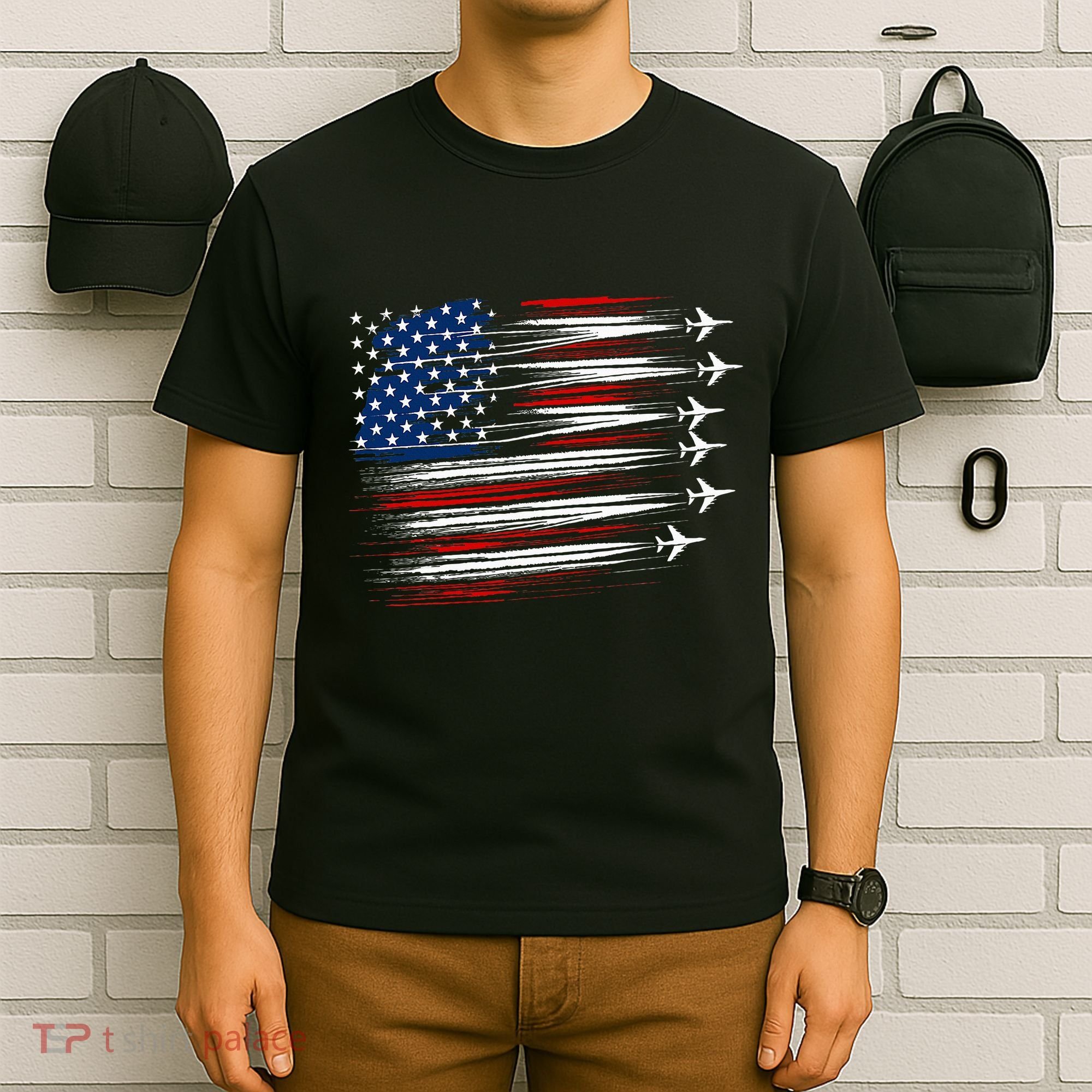 Patriotic Red White Blue Usa Flag Fighter Jets T-Shirt