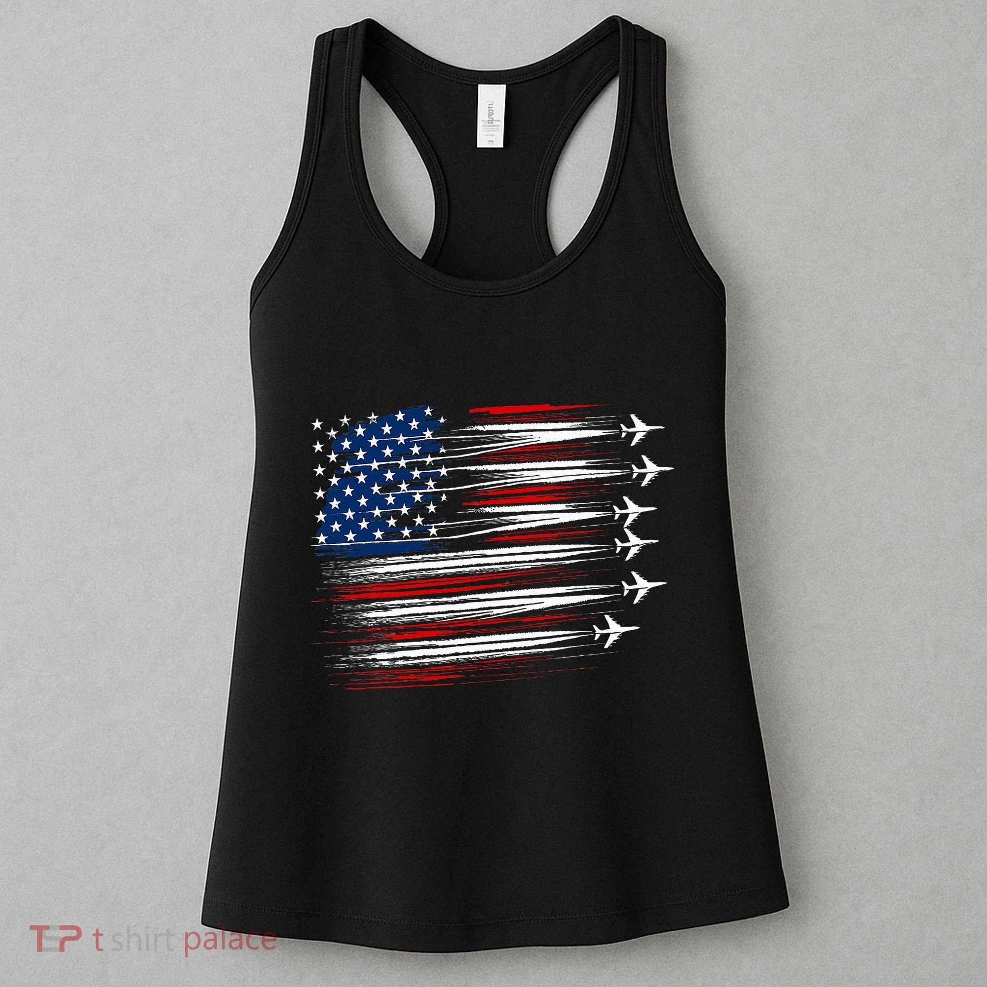 Patriotic Red White Blue Usa Flag Fighter Jets Women's Tank Top