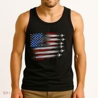 Patriotic Red White Blue Usa Flag Fighter Jets Tank Top thumb 3