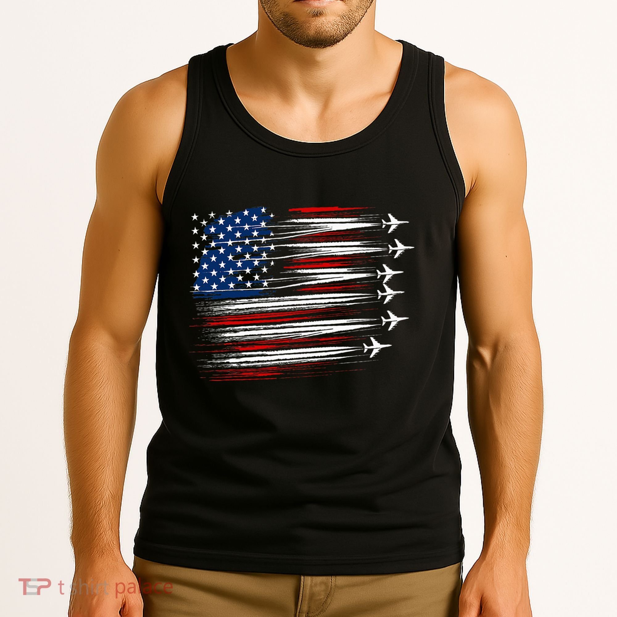 Patriotic Red White Blue Usa Flag Fighter Jets Tank Top